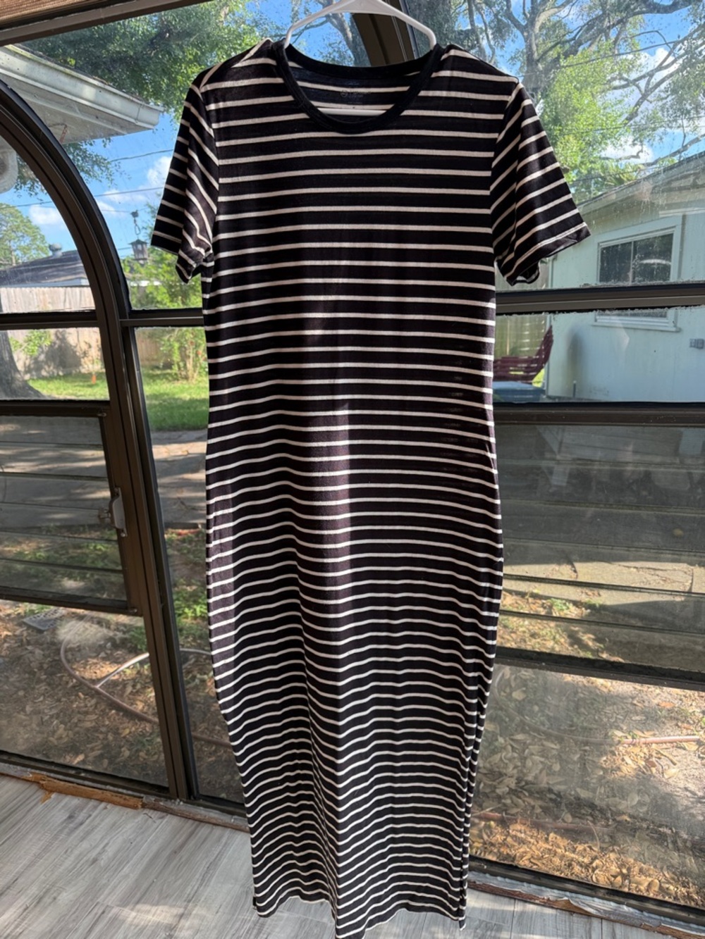 AG Jeans Black & White Striped Short-Sleeve Maxi Dress